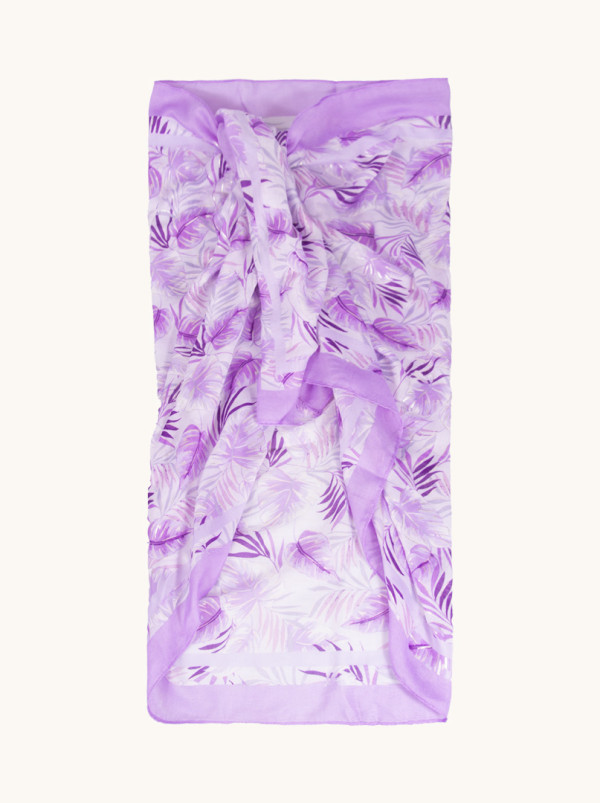Fioletowe pareo z motywem liści 80 cm x 180 cm