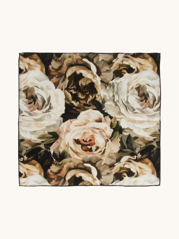 Apaszka wełna z jedwabiem dwustronna Romantyczny ogród 65x65 cm