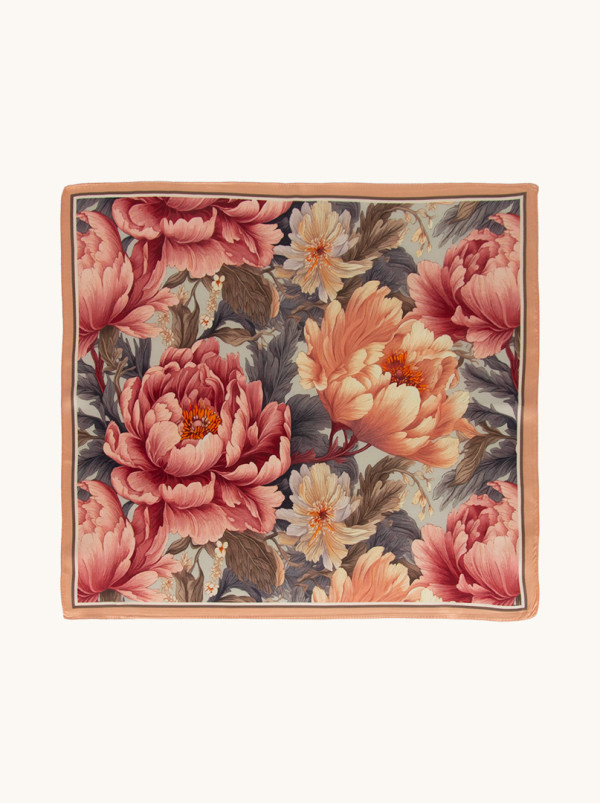 Apaszka jedwabna Kwiaty piwonii 53x53 cm