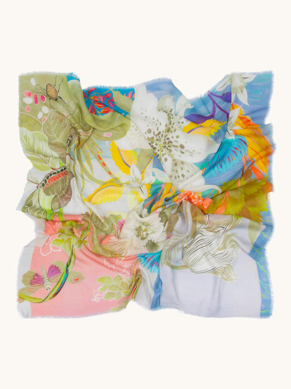 Chusta 100% wełna z motywem roślinnym 106x106cm