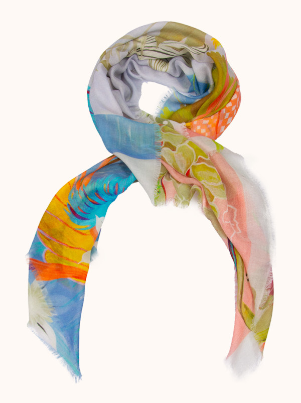 Chusta 100% wełna z motywem roślinnym 106x106cm