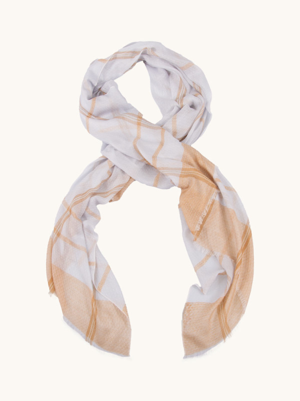 Scarf 100% wool beige and blue checkered 90cm x 200cm PREMIUM