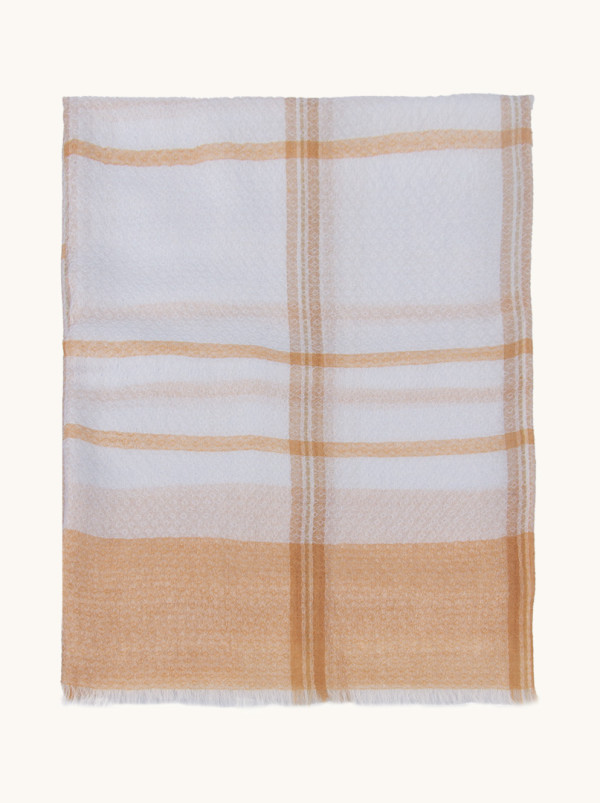 Scarf 100% wool beige and blue checkered 90cm x 200cm PREMIUM