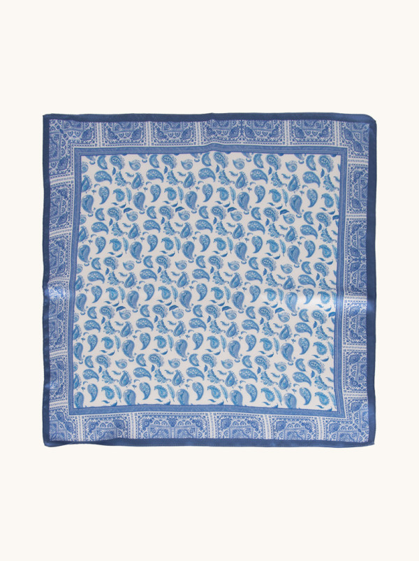 Apaszka jedwabna niebieska z motywem paisley 53x53 cm