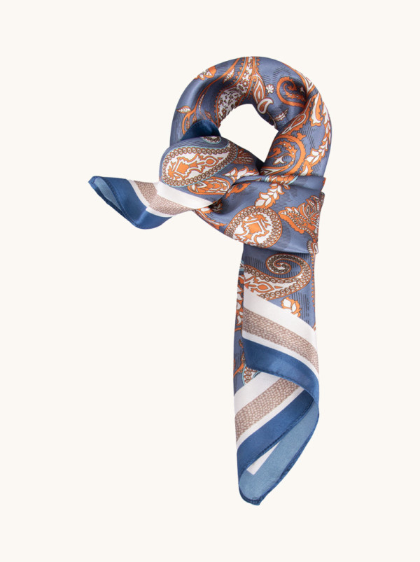 Apaszka jedwabna kobaltowa w paisleye 68x68 cm