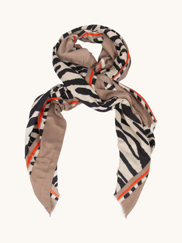 Scarf with zebra motif and orange accents