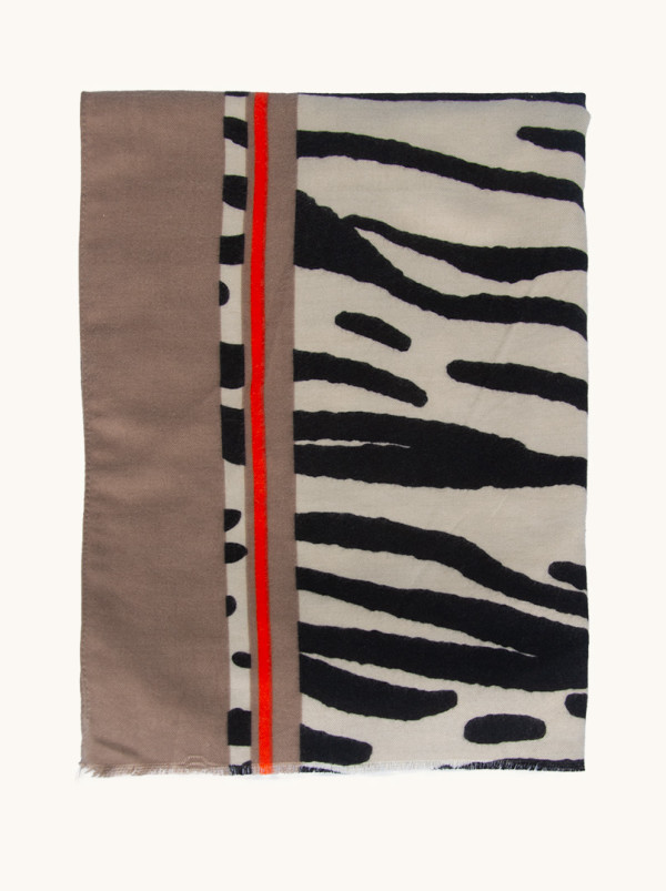 Scarf with zebra motif and orange accents
