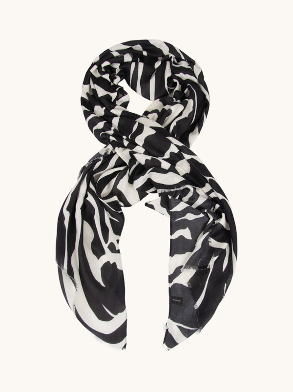 Scarf with zebra motif and orange accents