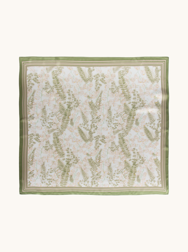 Duża apaszka jedwabna Paprociowy Świt 90cm x 90cm