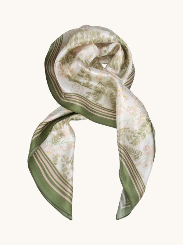 Duża apaszka jedwabna Paprociowy Świt 90cm x 90cm