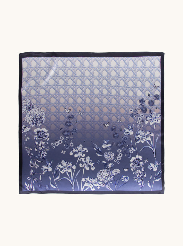 Duża apaszka jedwabna Niebieski ogród 90cm x 90cm
