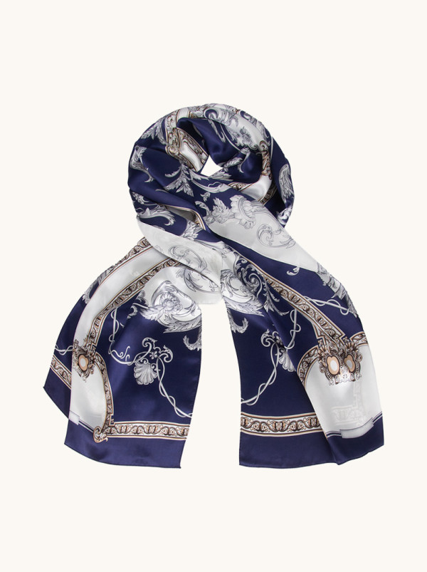 Szal jedwabny z klasycznym ornamentem barokowym 50 cm x 160 cm
