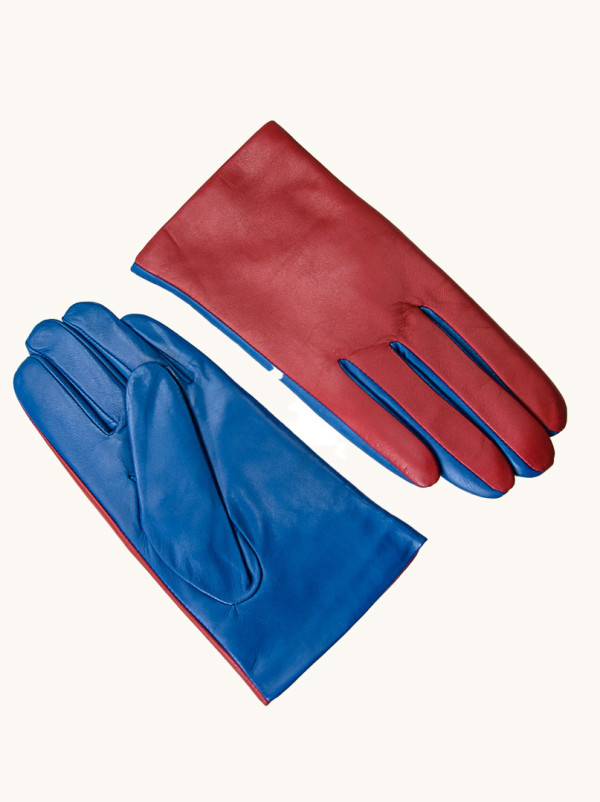 Czerwono-niebieskie rękawiczki skórzane