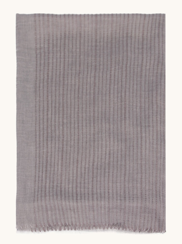 Grey Striped Scarf with Wool 90x190 cm