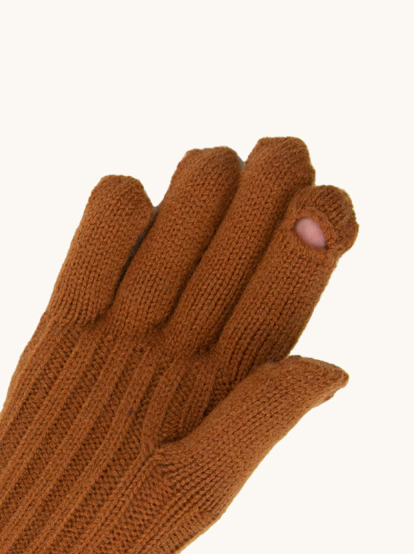 Długie rękawiczki grube dzianinowe miedziany brąz