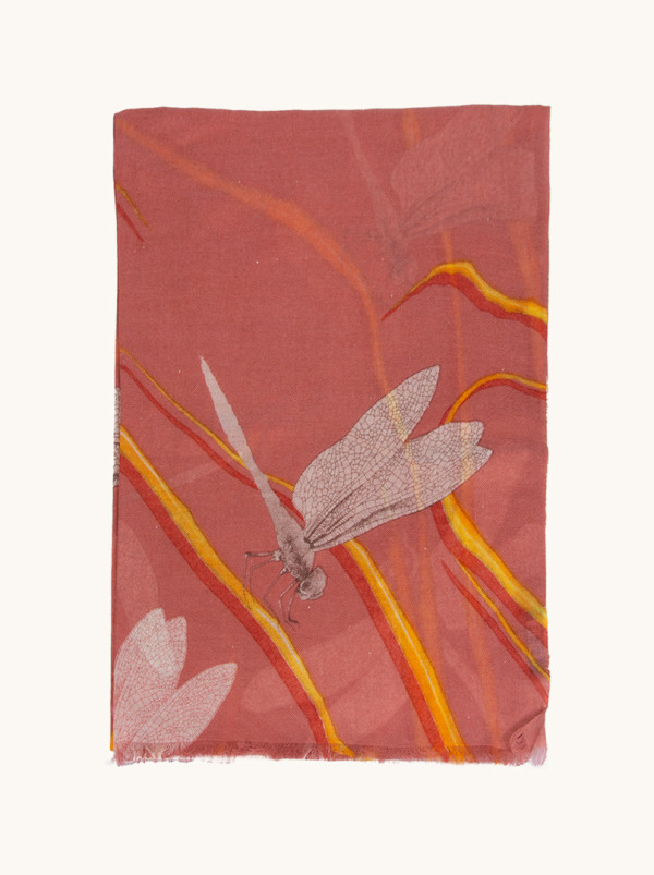 Luksusowy miękki szal kaszmirowy z motywem ważek 75x200 cm