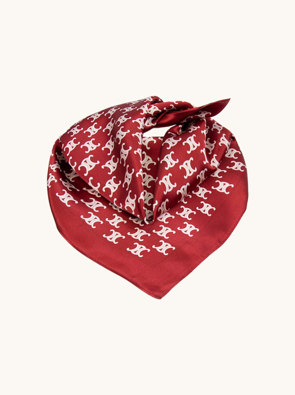 Burgundy silk scarf with patterns, 53x53 cm