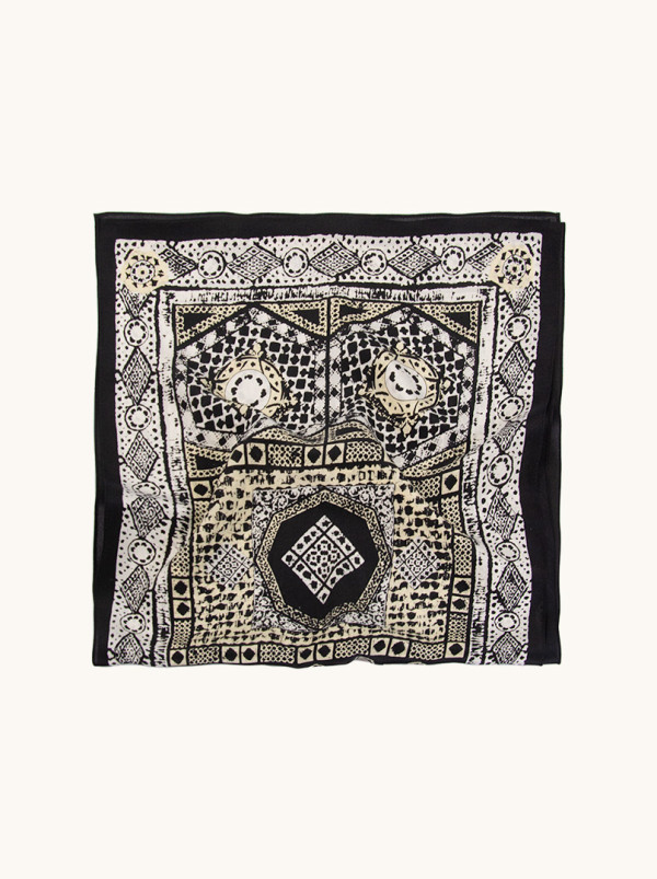 Black, white, and beige silk scarf in Arabic style, 35x140 cm