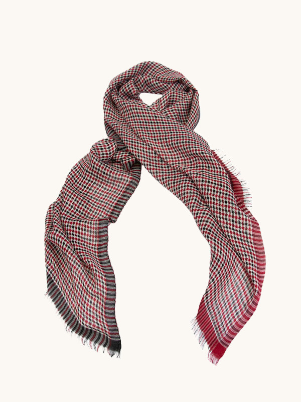 Szal męski lekki czerwony w czarną kratę 70 cm x 190 cm