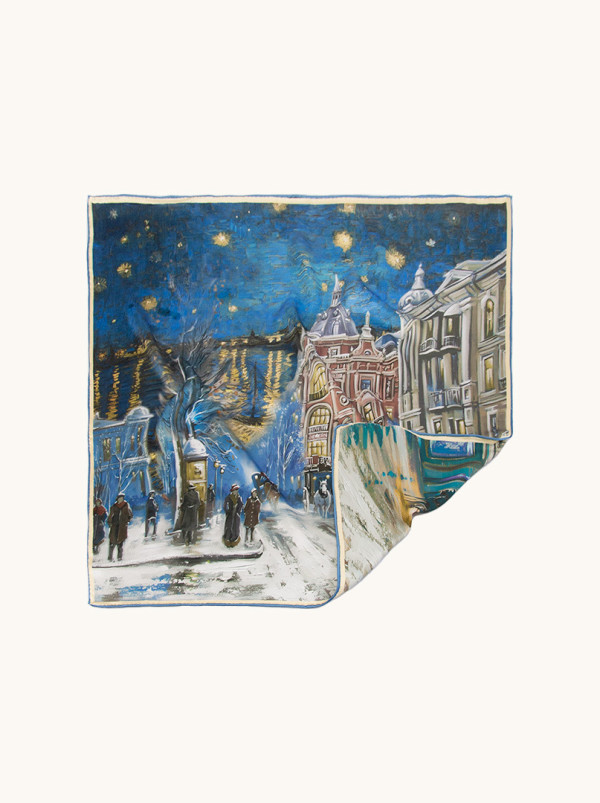 Apaszka z jedwabiu dwustronna Panorama Emocji 65x65 cm