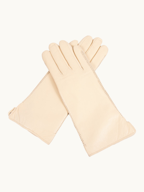 Skórzane rękawiczki ecru z delikatnym podłużnym wzorem