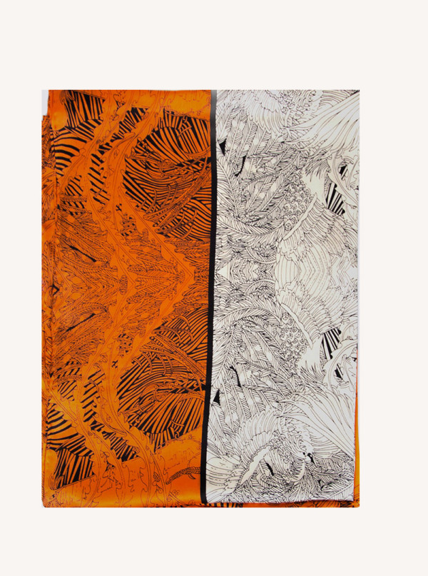 Orange patterned silk scarf 110x110 cm