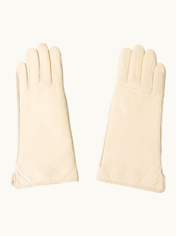 Skórzane rękawiczki ecru z delikatnym podłużnym wzorem