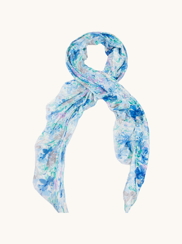 Szal niebieski w malowane kwiaty 80 cm x 160 cm