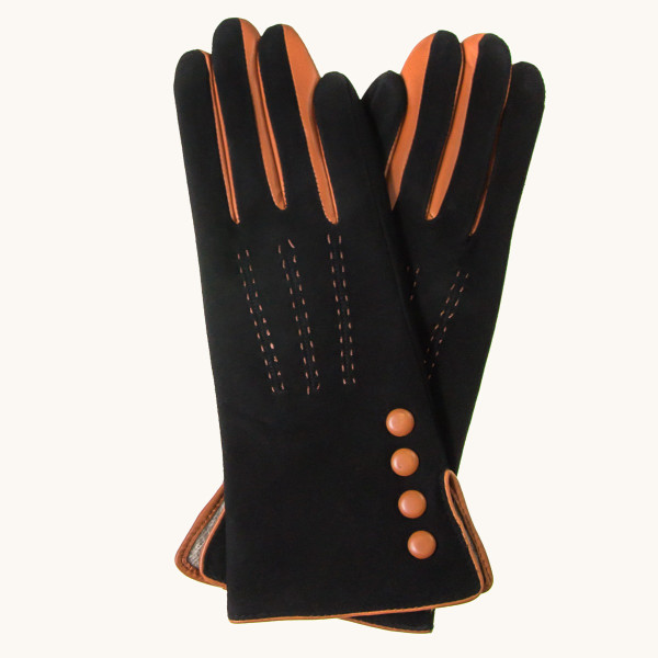 Czarno-brązowe zamszowe rękawiczki M