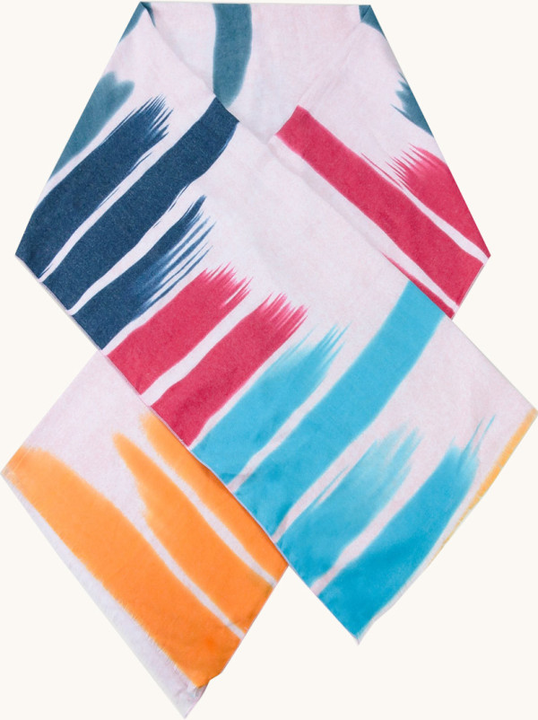 Ciepły szal z wełną w kolorowe pasy 70 cm x 190 cm