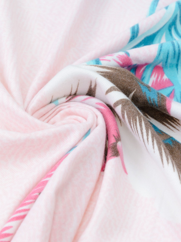 Szal ciepły różowy z wełną w kwiaty 70 cm x 190 cm