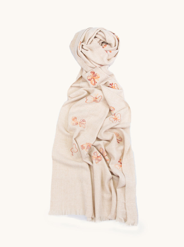 Ciepły beżowy szal 100% wełna w motyle 70x195cm