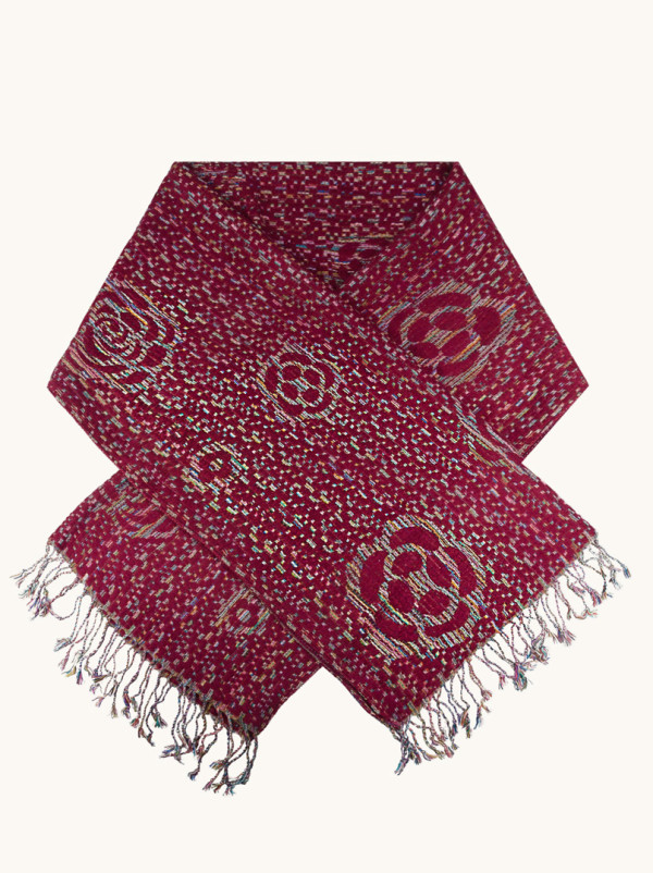 Ciepły szal z kolorową nitką z motywem w kwiaty 70 cm x 200 cm