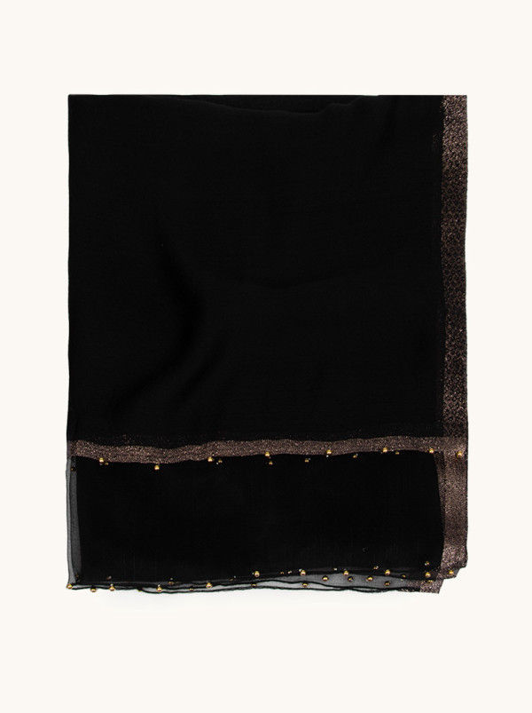 Black formal scarf with decorative beads 190 cm