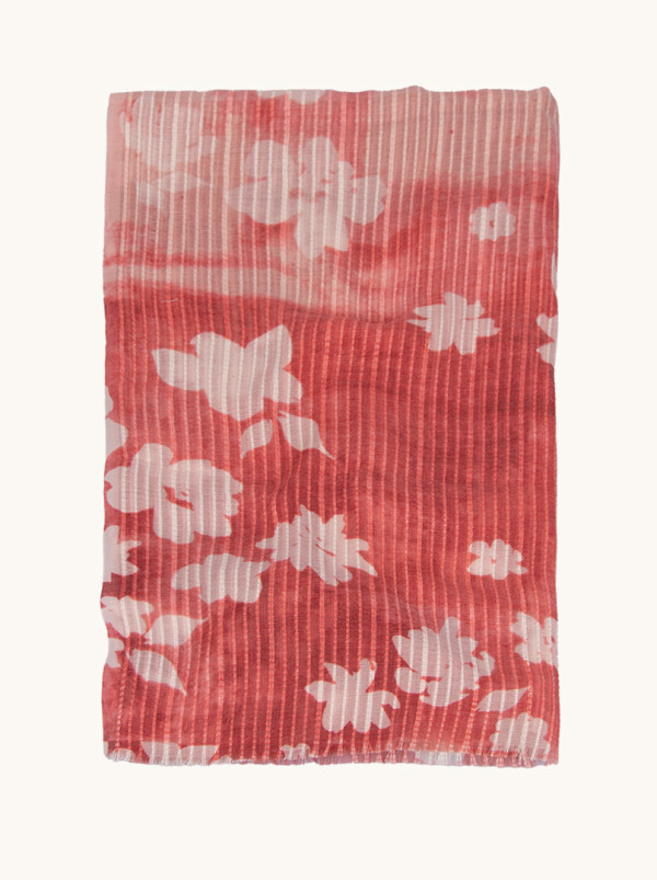 Szal z wełną koralowy w kwiatowy wzór 80x190 cm