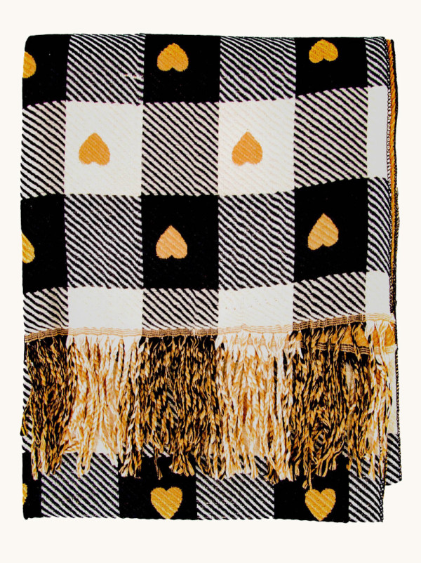Warm, reversible viscose scarf with hearts, 70x180 cm