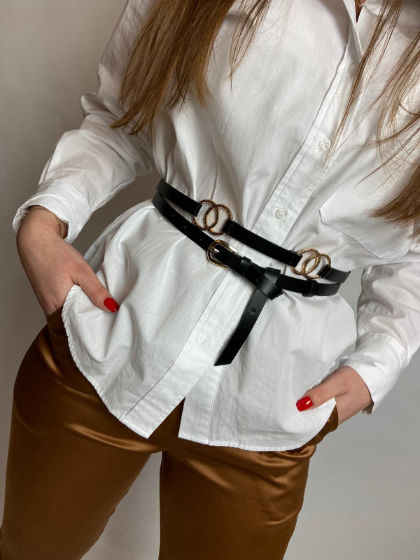 Pasek skórzany ze złotymi wstawkami LuAna