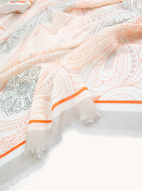 Szal 100% wełna kremowo-pomarańczowy 90x200 cm