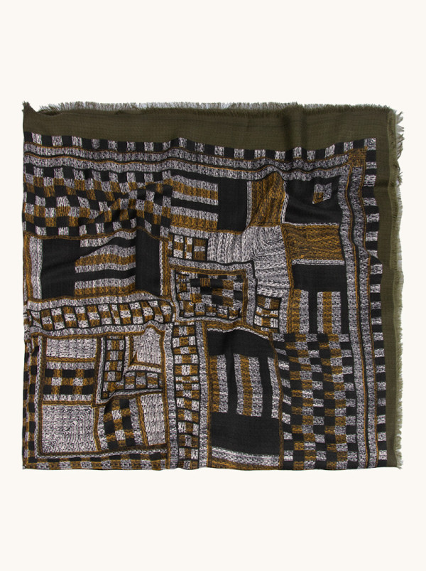 Chusta 100% wiskoza oliwkowa w kratę 140x140 cm