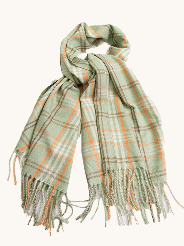 Ciepły jasnozielony szal w kratkę 70cm x 210cm