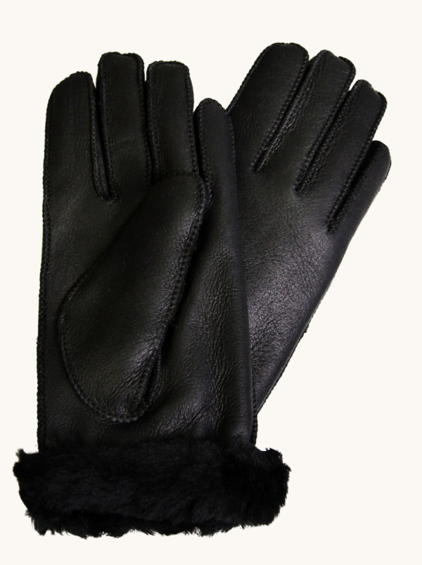 Ciepłe skórzane rękawiczki z futerkiem czarne