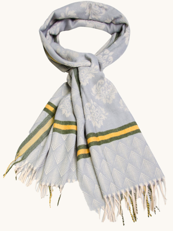 Szal ciepły niebieski we wzory 70 cm x 190 cm