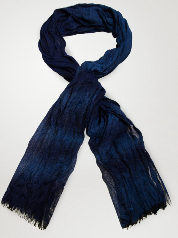 Men's navy blue striped scarf, 90x200 cm