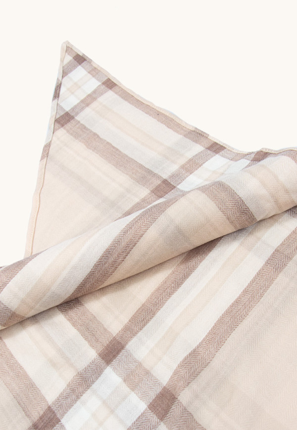 Trójkątna chusta 100% wełna beżowa w kratę 120cm x 190cm