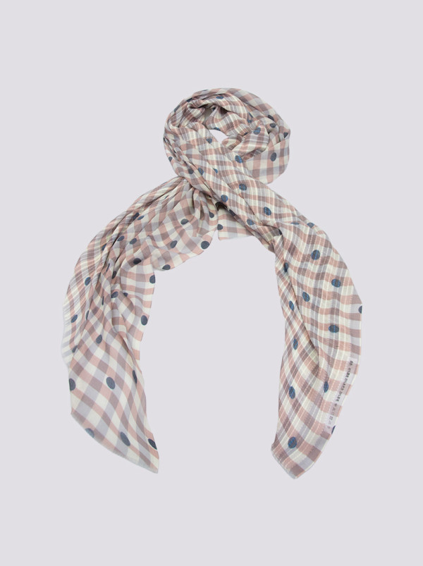 Szal z modalu w kratę w granatowe kropki 170x190cm