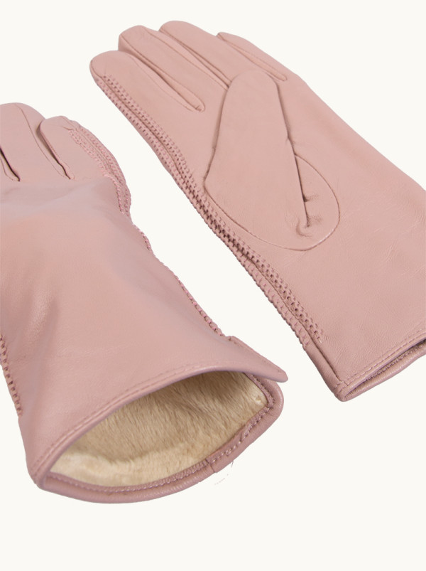 Różowe rękawiczki skórzane z delikatnym wzorem