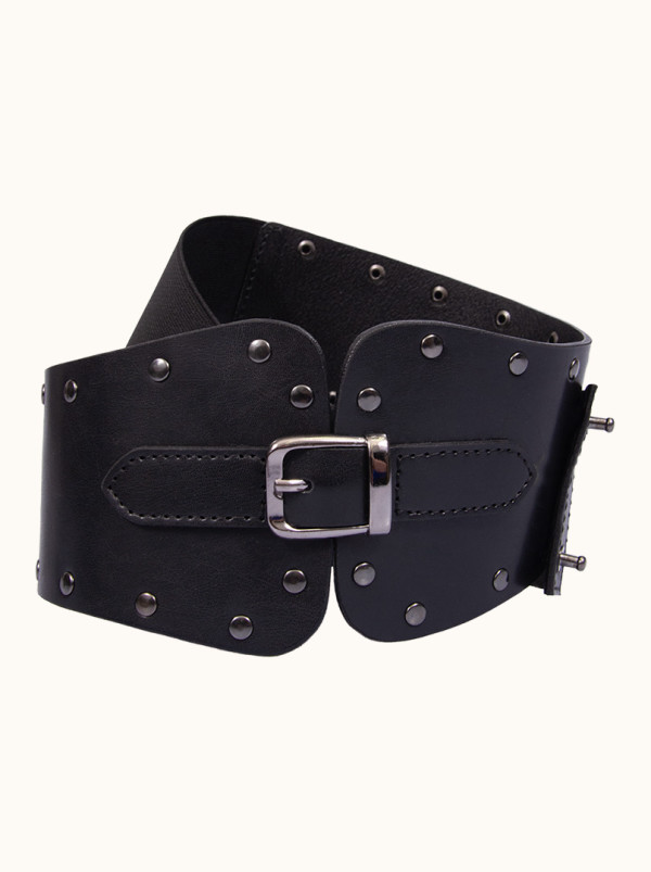 Pasek  czarny  z ozdobną srebrną klamrą   LuAna