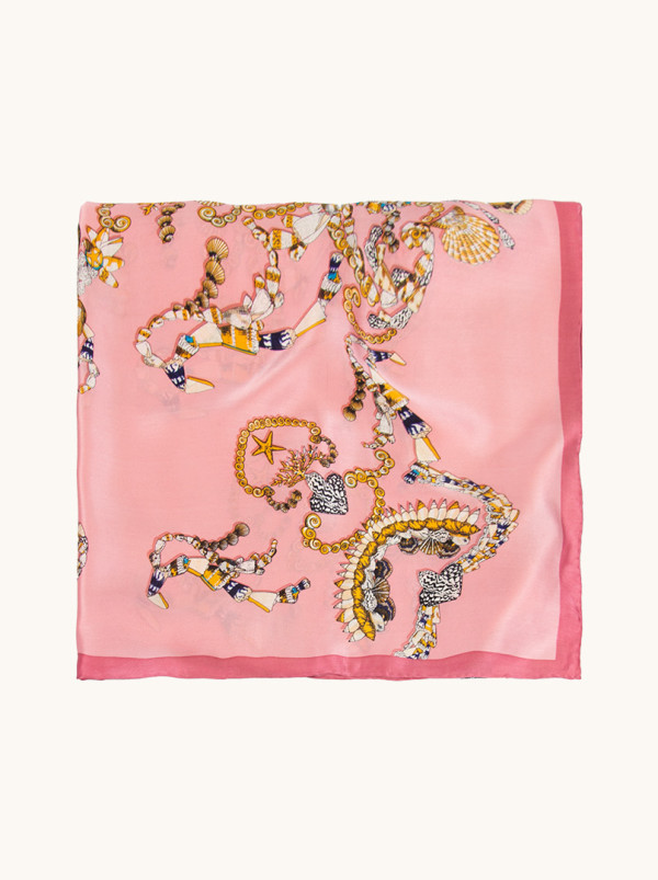 Apaszka jedwabna różowa we wzory łańcuchów 90x90 cm