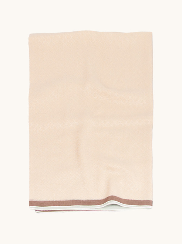 Luksusowy miękki szal kaszmirowy  beżowy z brązowo-szarą obwódką 95x205 cm