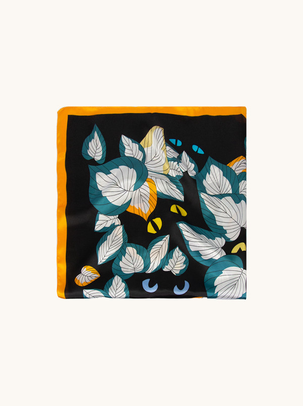 Apaszka jedwabna czarna z motywem oczu 90x90 cm